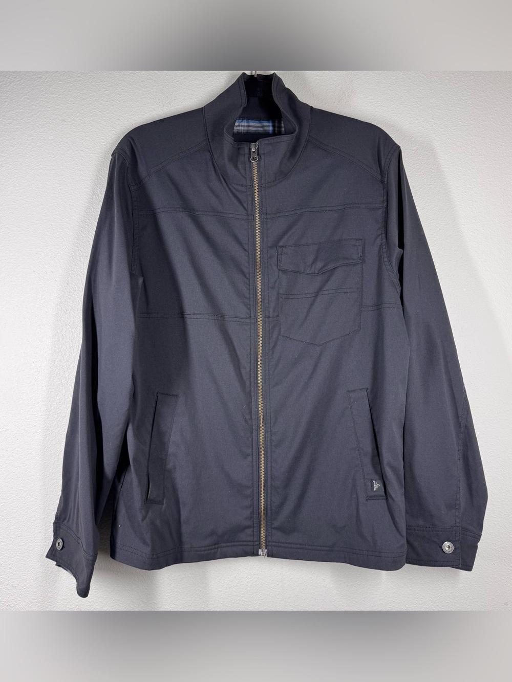 PrAna Men's Black Zion Jacket Full Zip Lightweight Moto Bomber Size Medium